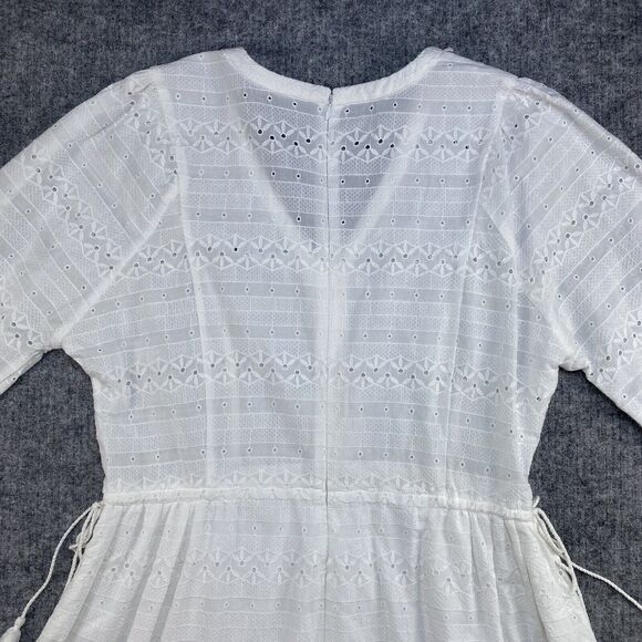 Calvin Klein Dress Women 14 White Eyelet Adjustable Waist Midi Cotton Tassels - Picture 8 of 14